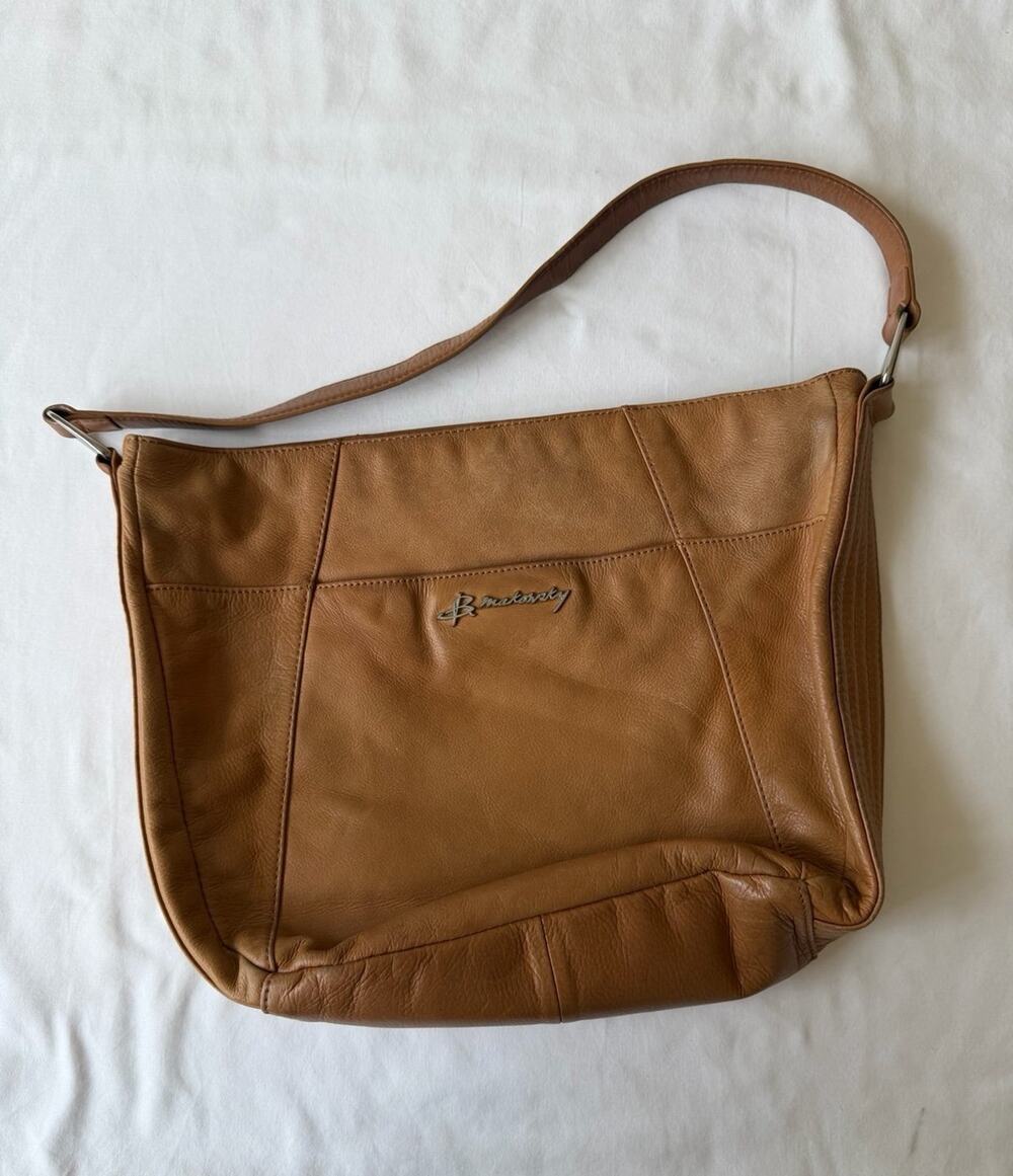 B. Makowsky Brown Genuine Leather Shoulder Bag w/ Magnetic Closure
